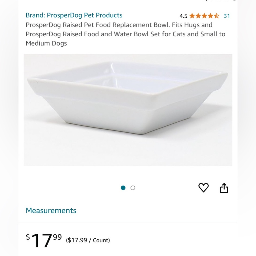 Prosper Dog Pet Food Replacement Bowl, Food Water Bowl Cats, Small Medium Dog